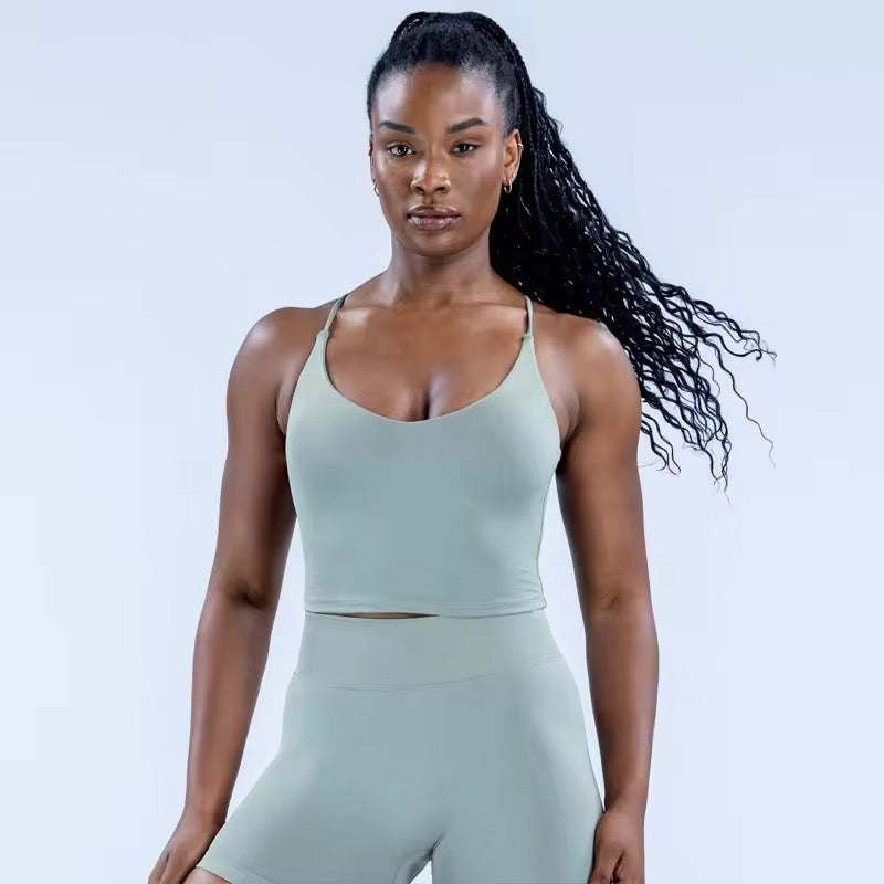 Embrace 2026 cross back padded tank top and scrunch seamless shorts set