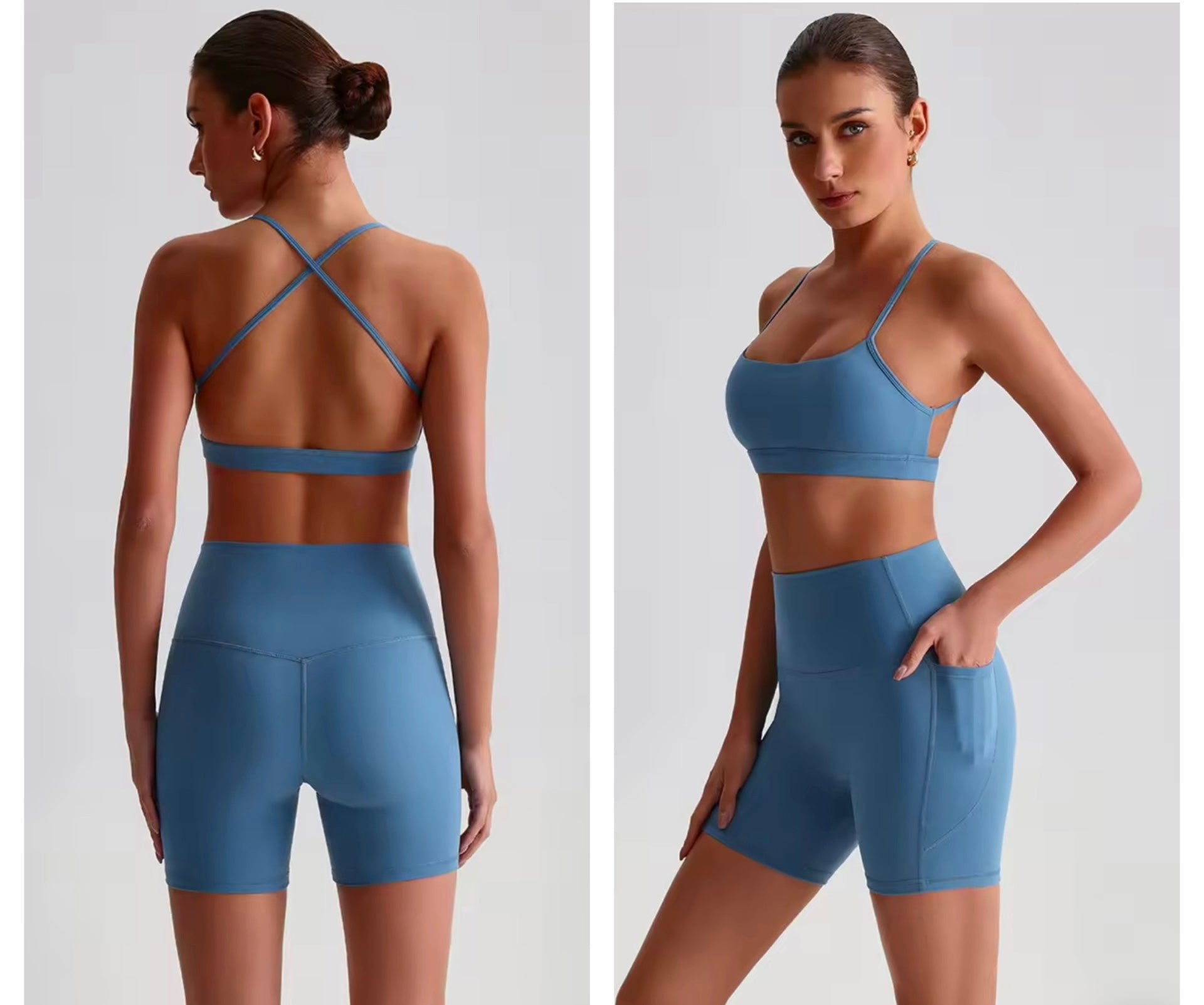 2025 Energy backless bra seamless pocket shorts set (6 inch inseam)