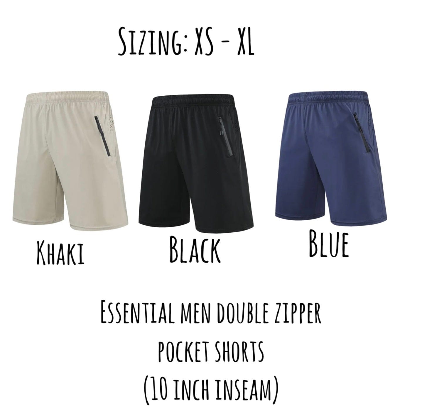 Essential men double zipper pocket shorts (10 inch inseam)