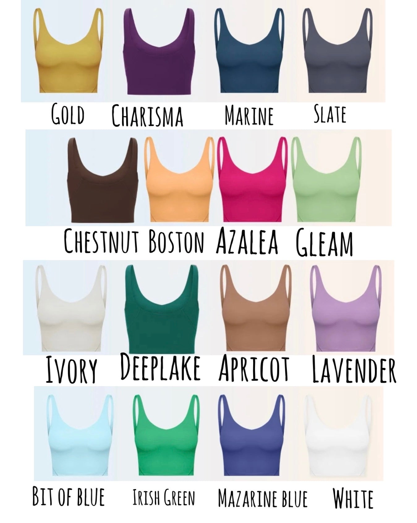 Everyday v neck padded tank top part 1 (crop version) refer to the latest photo for the most updated colours