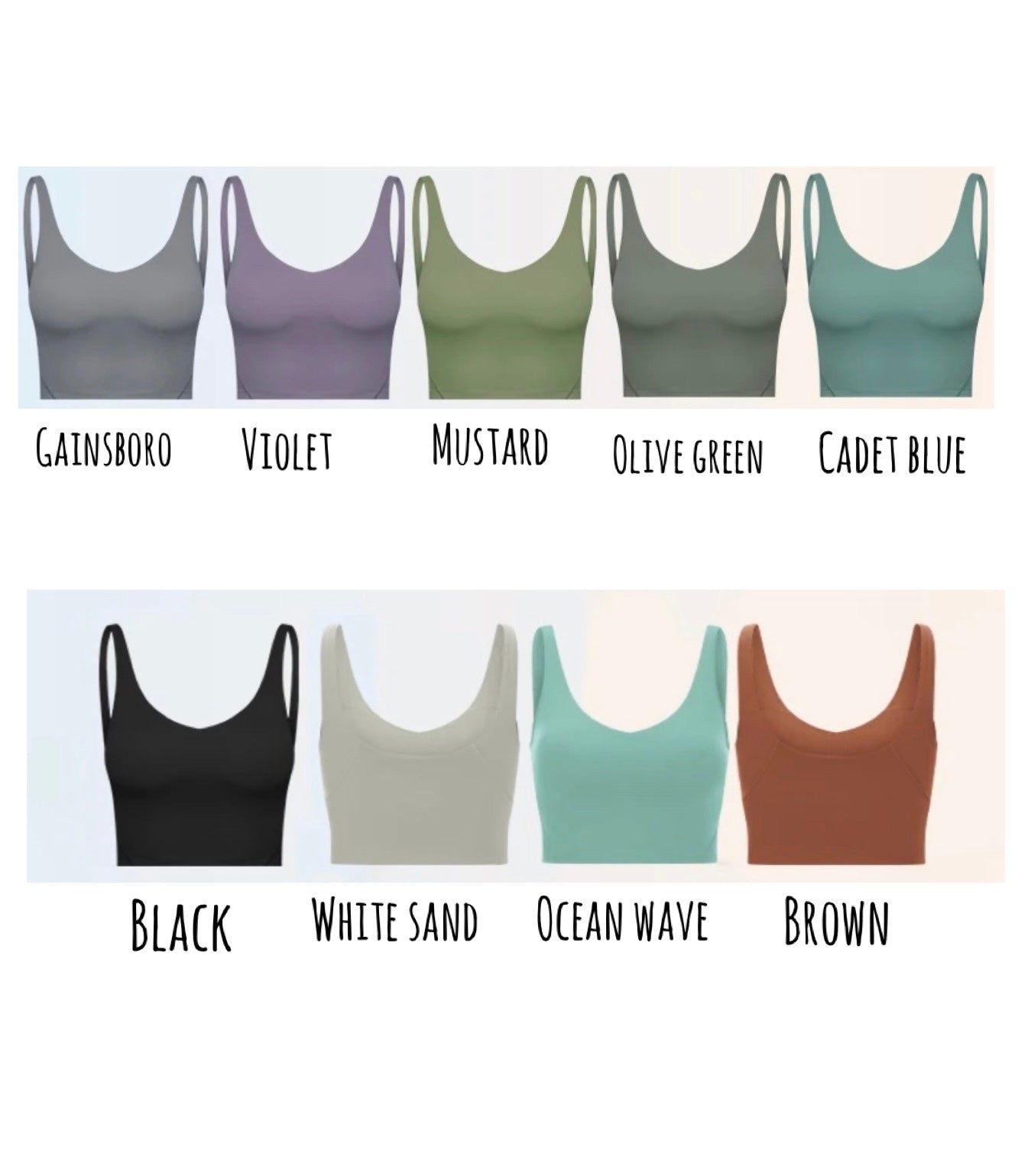 Everyday v neck padded tank top part 1 (crop version) refer to the latest photo for the most updated colours