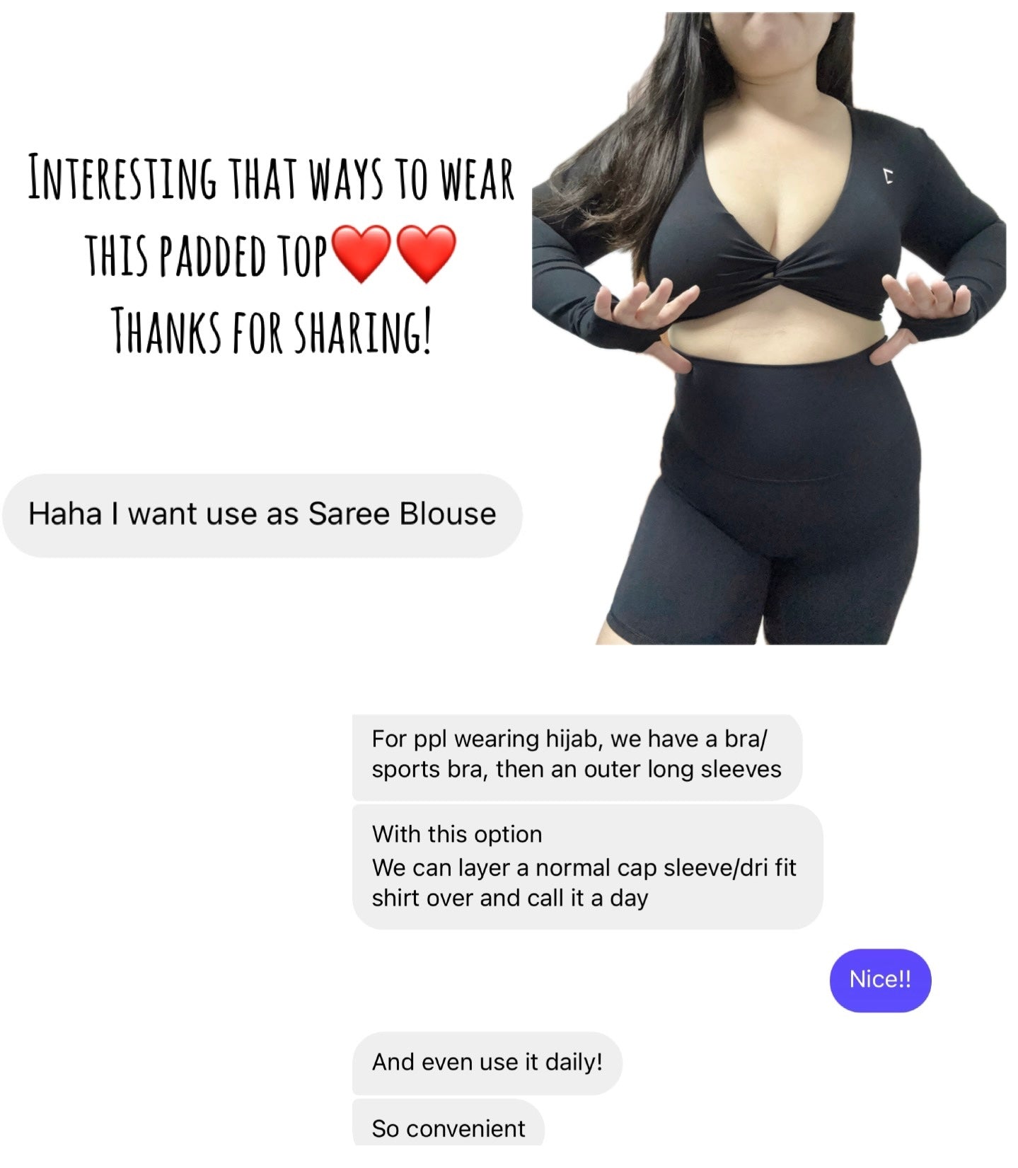 Everyday front twist padded long sleeves (I wearing L size) logo will be printed back bottom middle