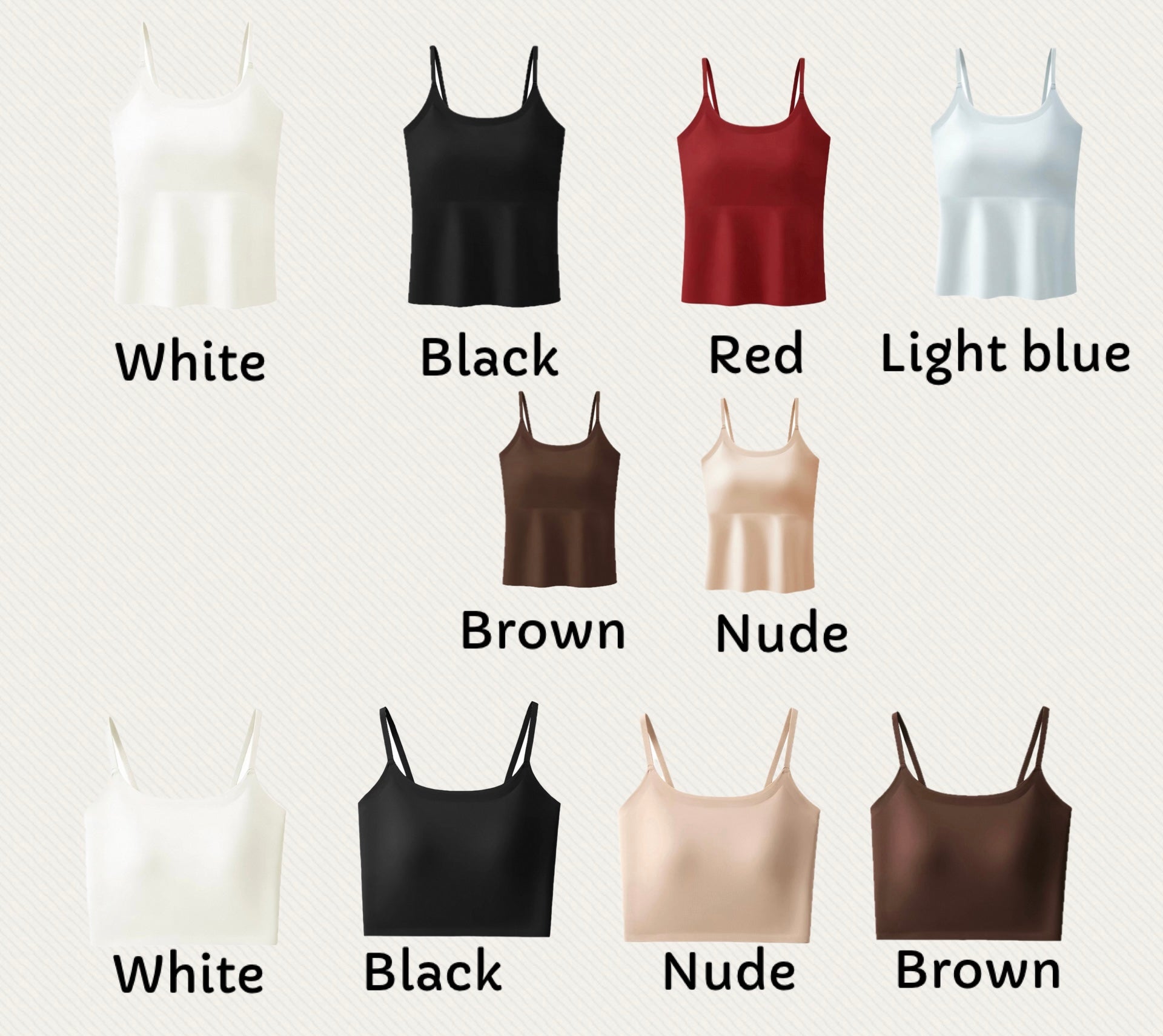 2026 Everyday smooth spaghetti strap tank top low impact with padding (crop version)