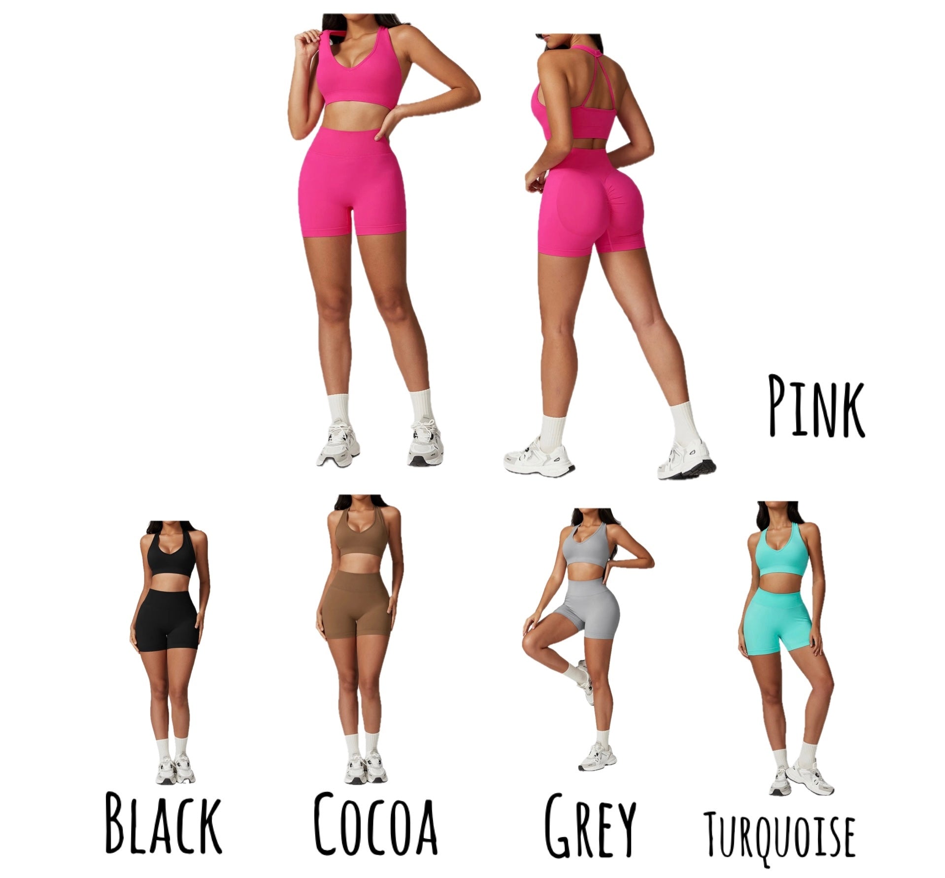 Embrace v back bra scrunch shorts set