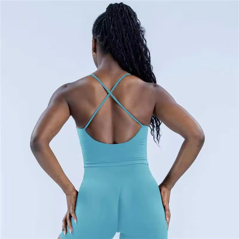 Embrace 2026 cross back padded tank top and scrunch seamless shorts set