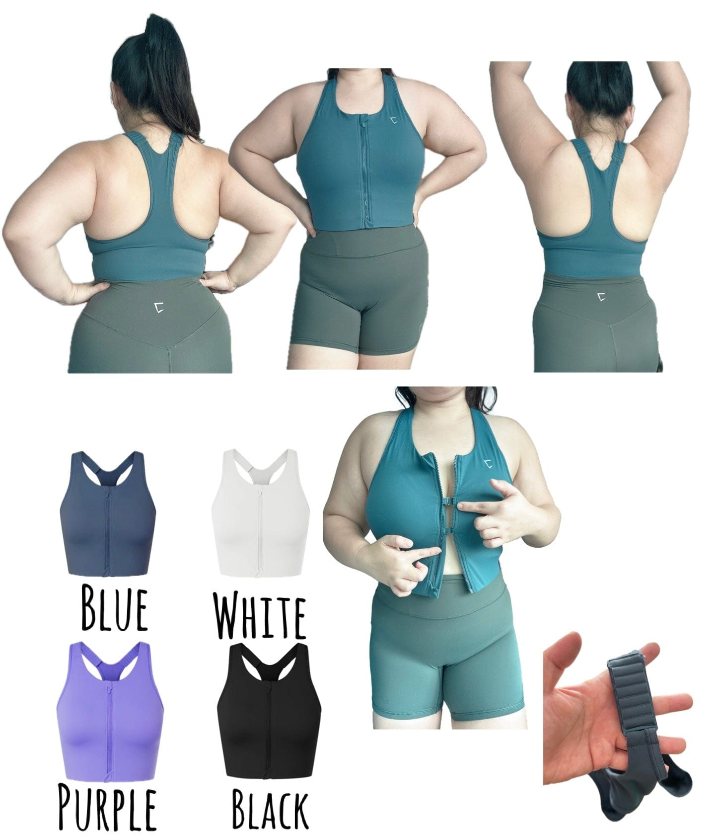 Everyday high impact shoulder adjustable front zipper built in padding bra