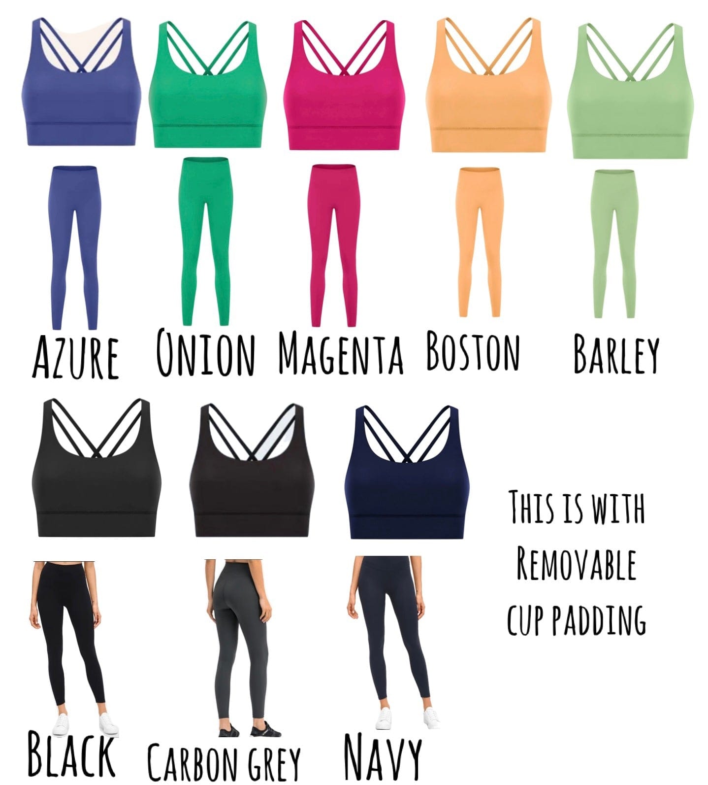 Everyday crossback longline bra seamless leggings set - removable cup padding