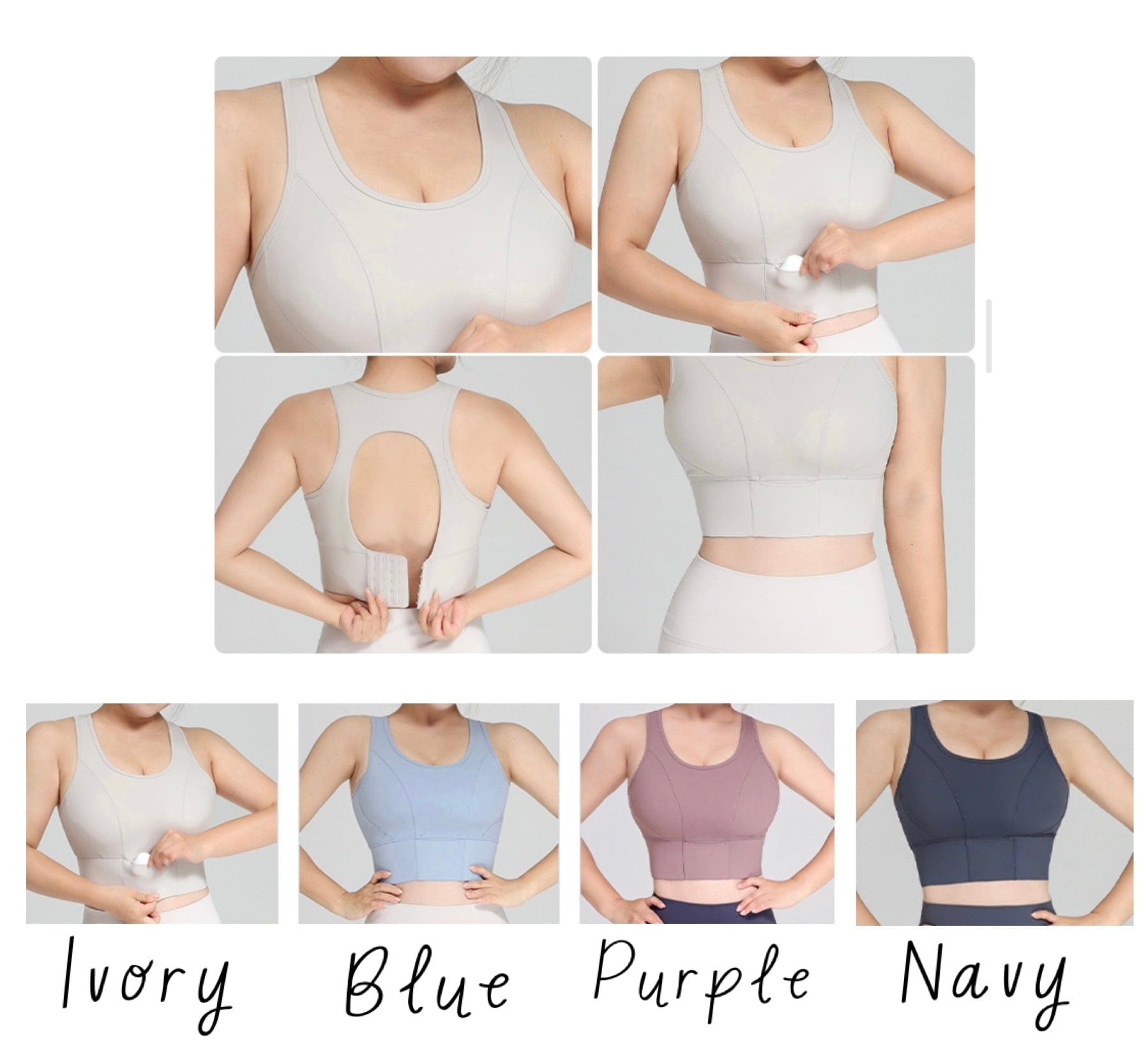 Everyday high impact open back built in padding clasp sports bra