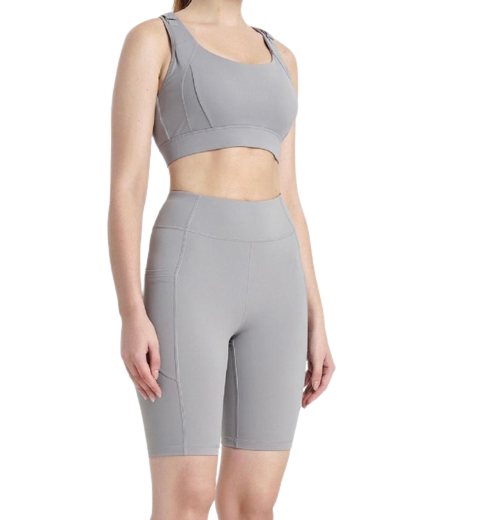 Curves (Essential) built in padding crossback bra + biker shorts set