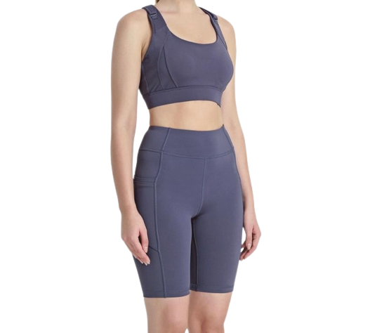 Curves (Essential) built in padding crossback bra + biker shorts set