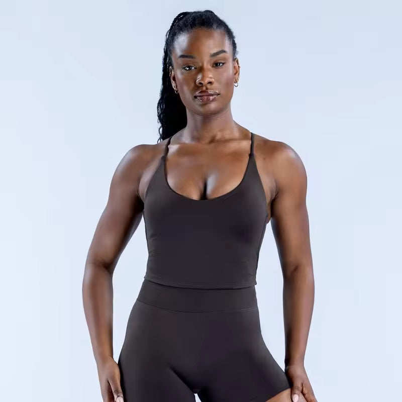 Embrace 2026 cross back padded tank top and scrunch seamless shorts set