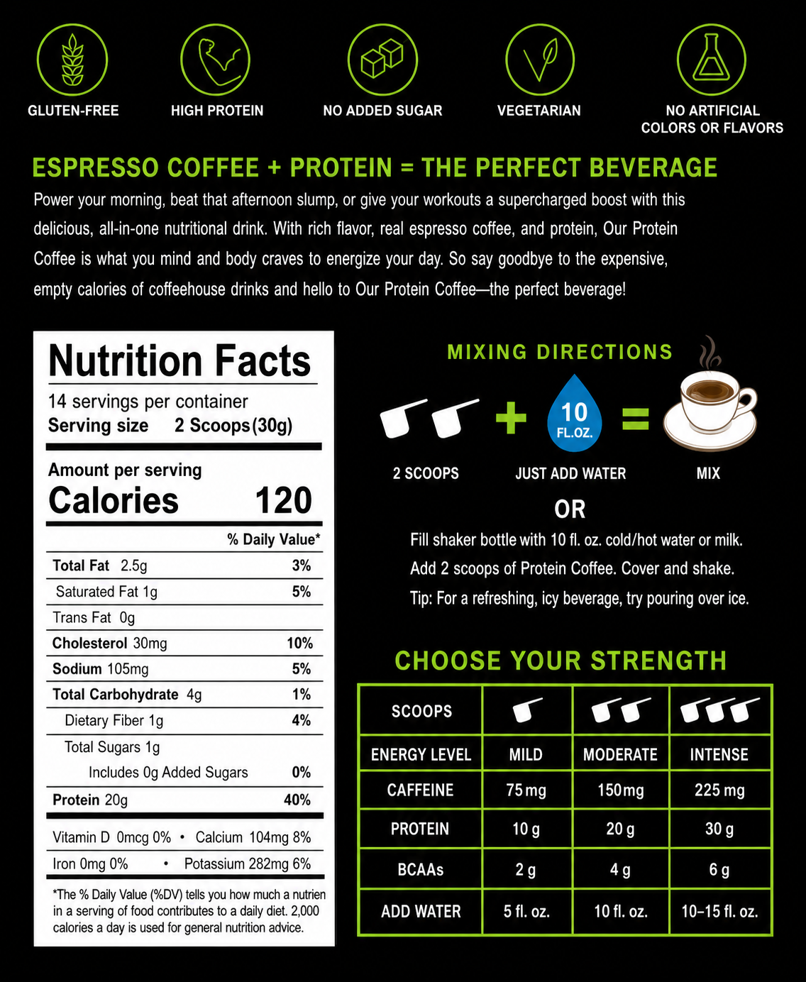 Protein Coffees (120cal per serving) and Protein Teas (70cal per serving)