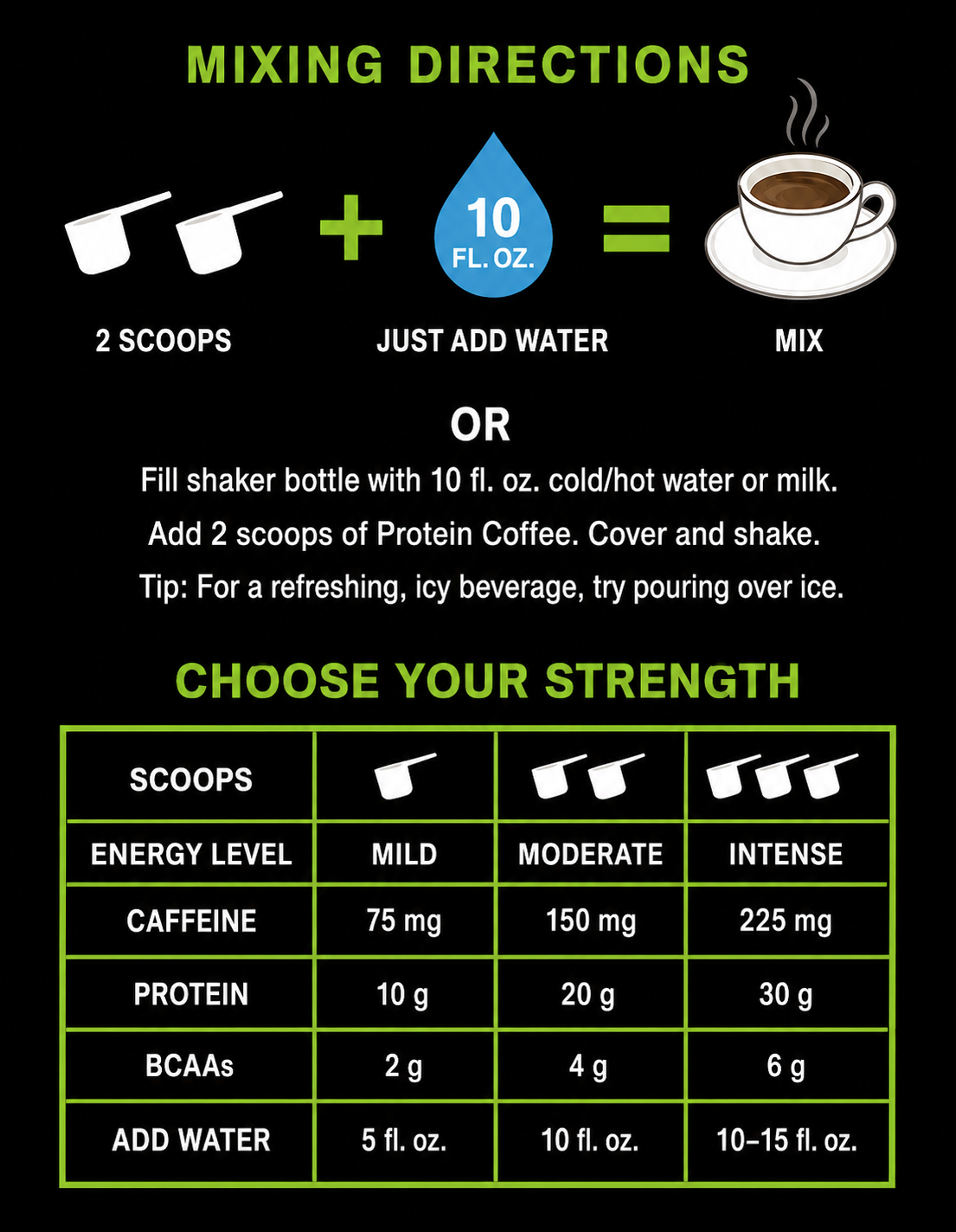 Protein Coffees (120cal per serving) and Protein Teas (70cal per serving)