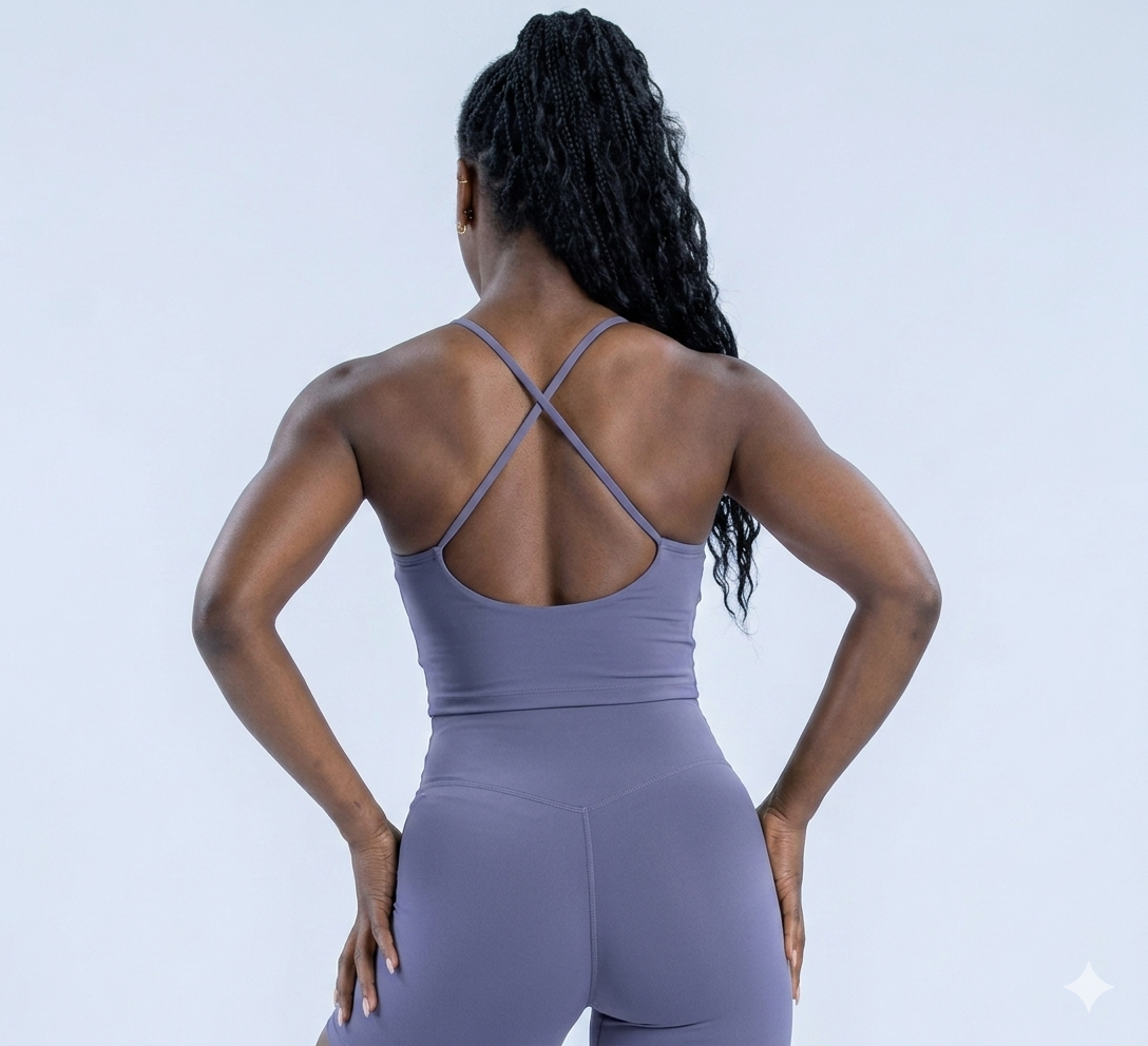 Embrace 2026 cross back padded tank top and scrunch seamless shorts set