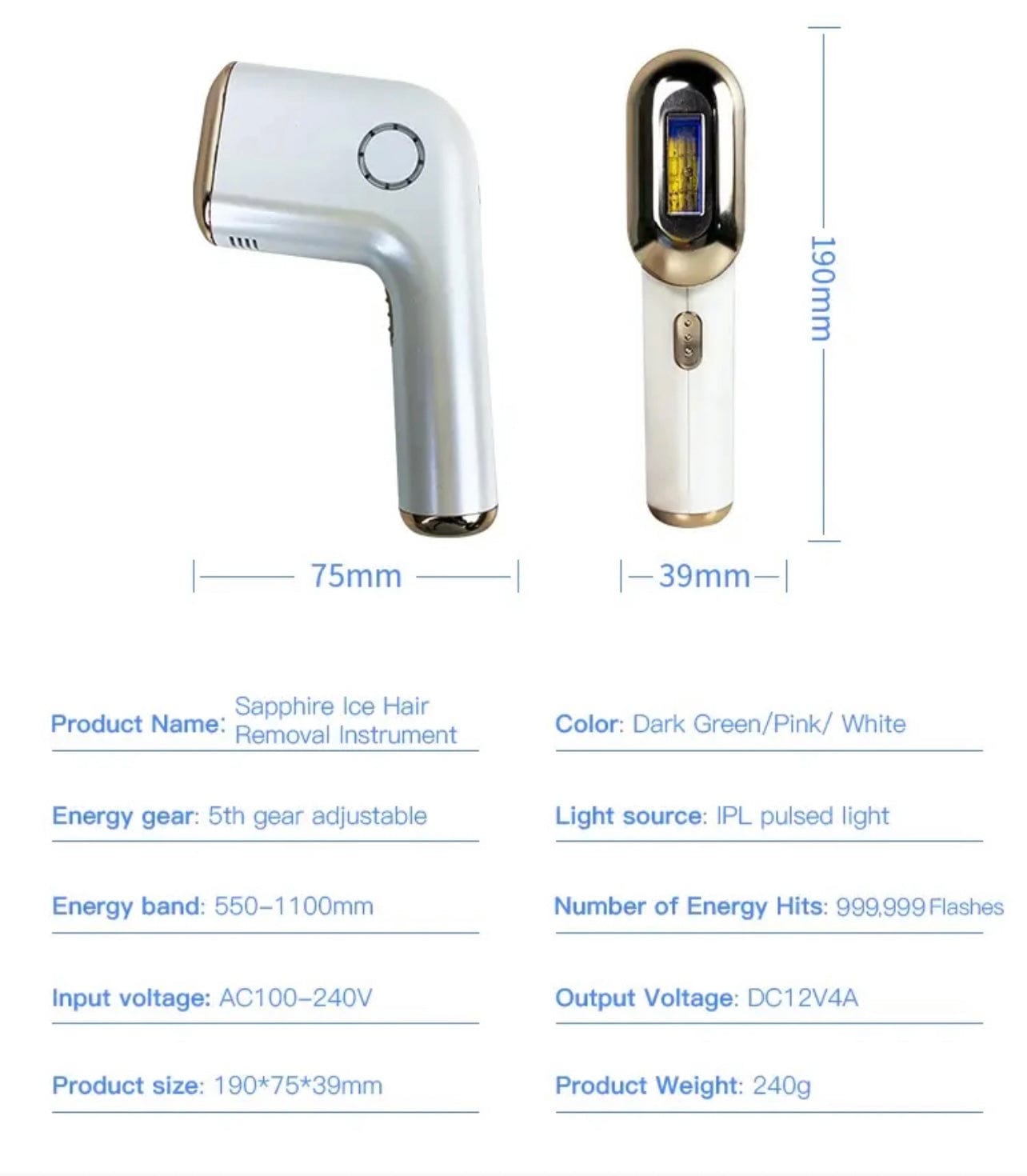 Optical grade sapphire ice hair removal device (usual price $300, for jemaime customers is $250)