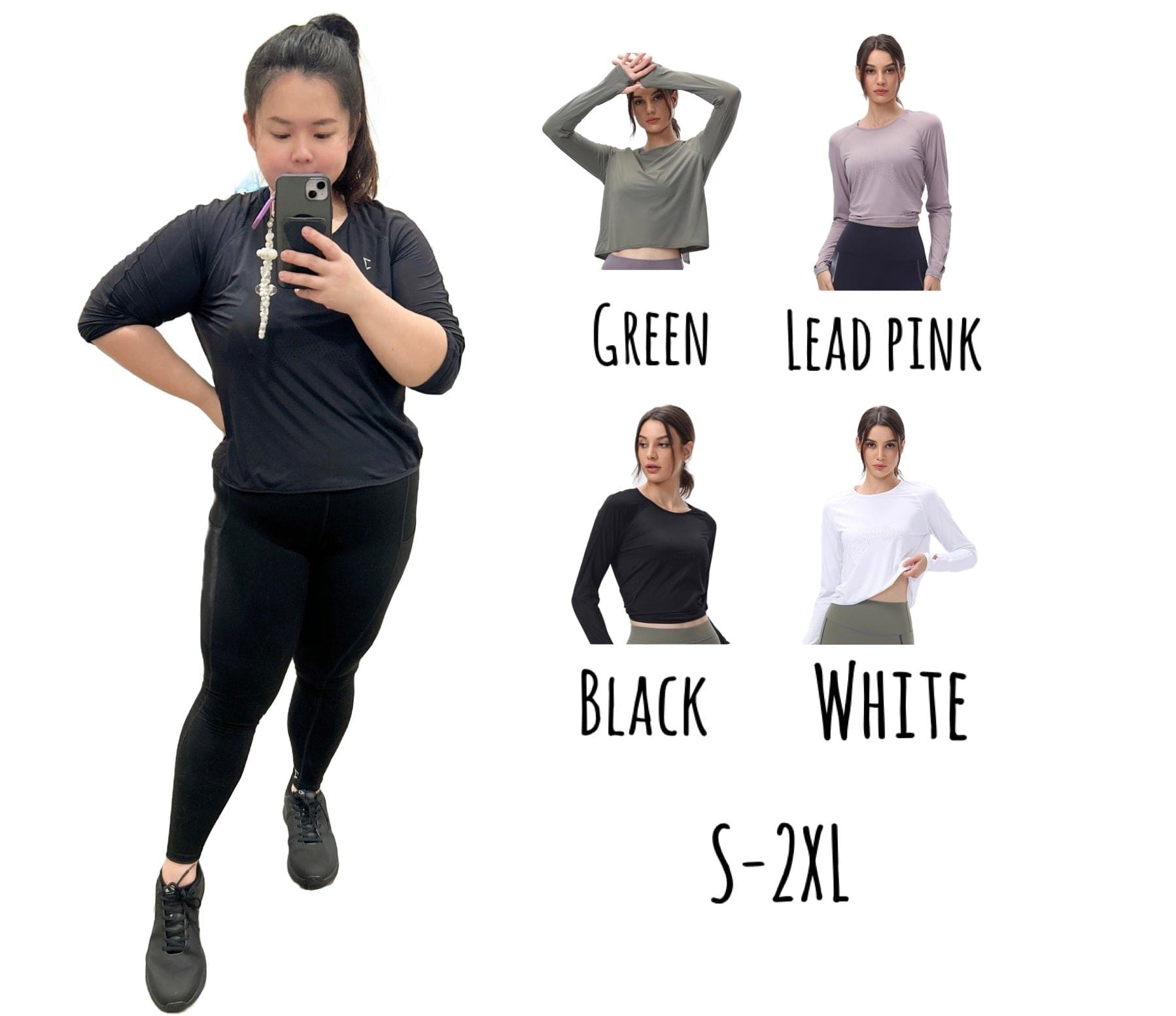 Everyday crop long sleeves with thumb hole (thinner fabric) - sizing up to 2XL