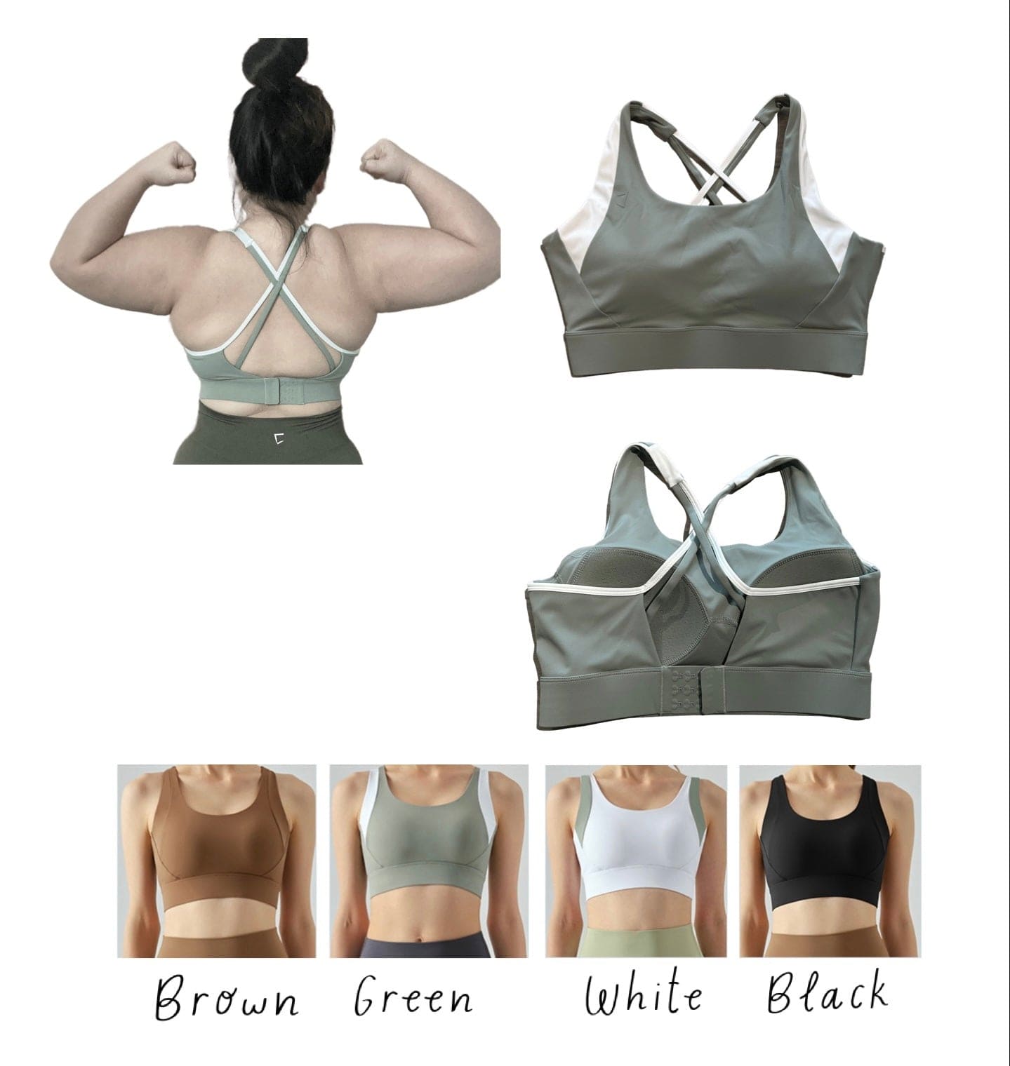 Everyday high impact open back built in padding clasp sports bra