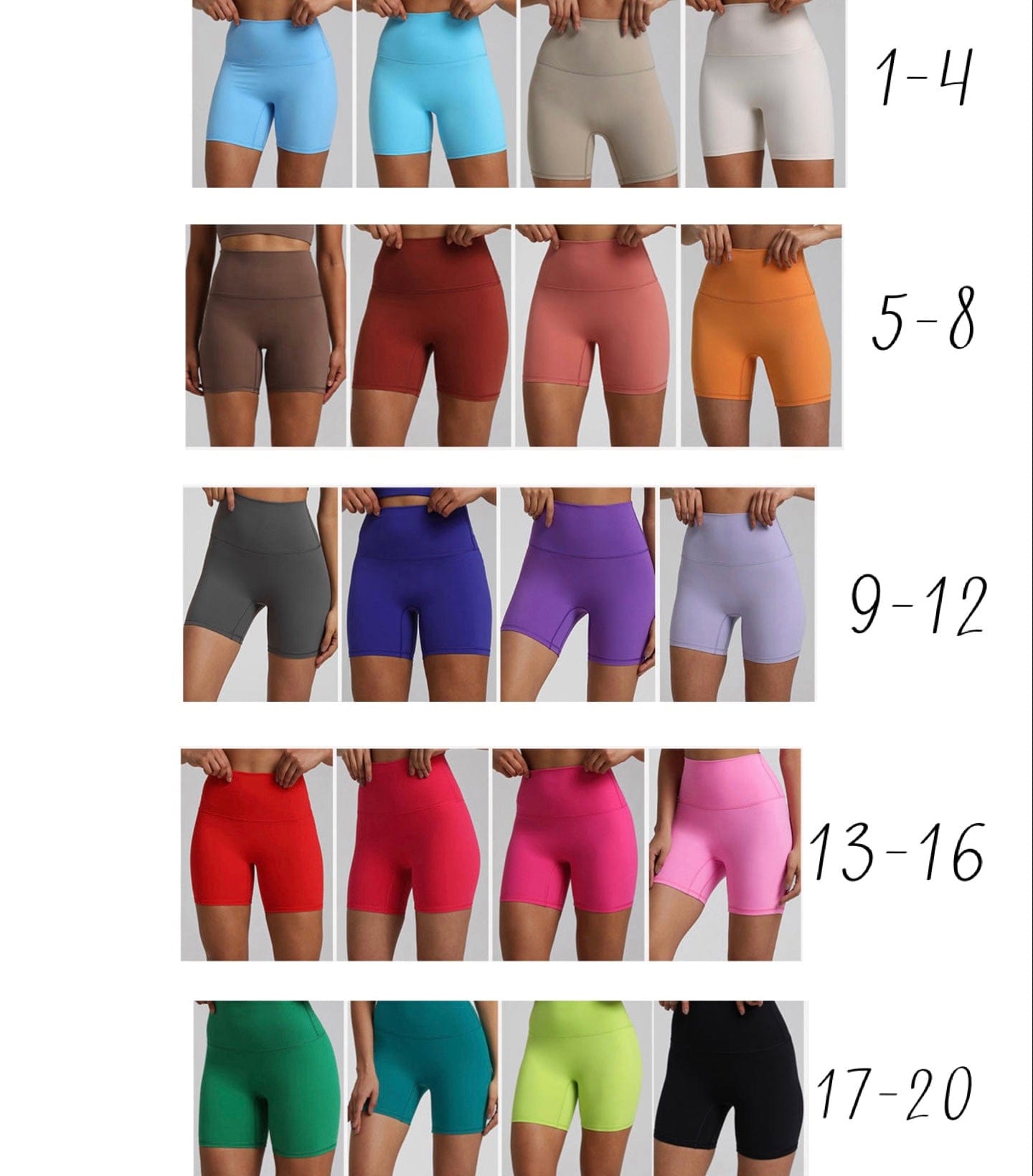 Elite seamless shorts (colour 11-20)-6 inch inseam